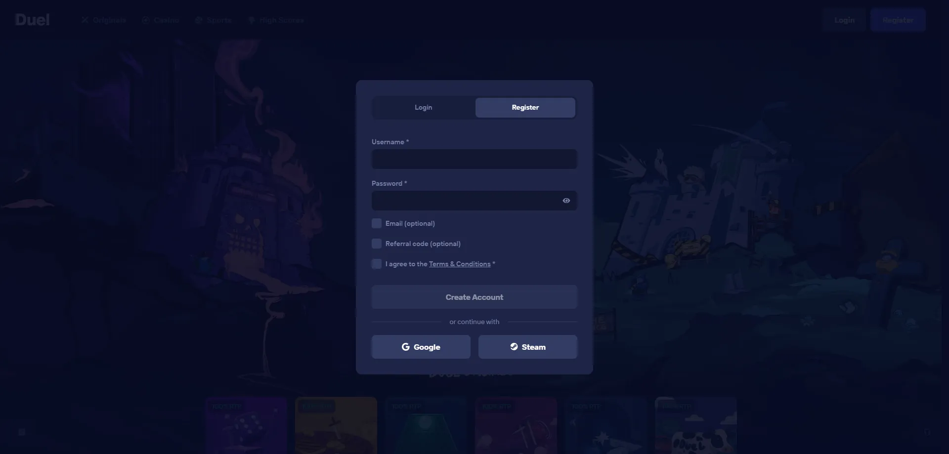 Registro en Duel Casino — pasos para crear cuenta cripto